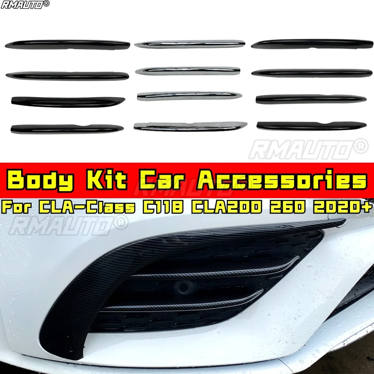

Для Benz CLA-Class C118 CLA200 260 2020 + Стайлинг, декоративные полоски для передних противотуманных фар, накладка на решетку воздухозаборника, аксессуары
