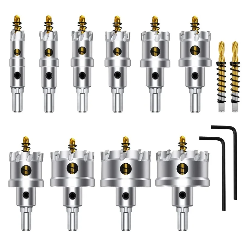 

12PCS TCT Kit, 5/8"-2-1/8" Inch Tungsten Carbide Tipped Hole Cutter Set with Titanium-Plated Pilot Drill bit