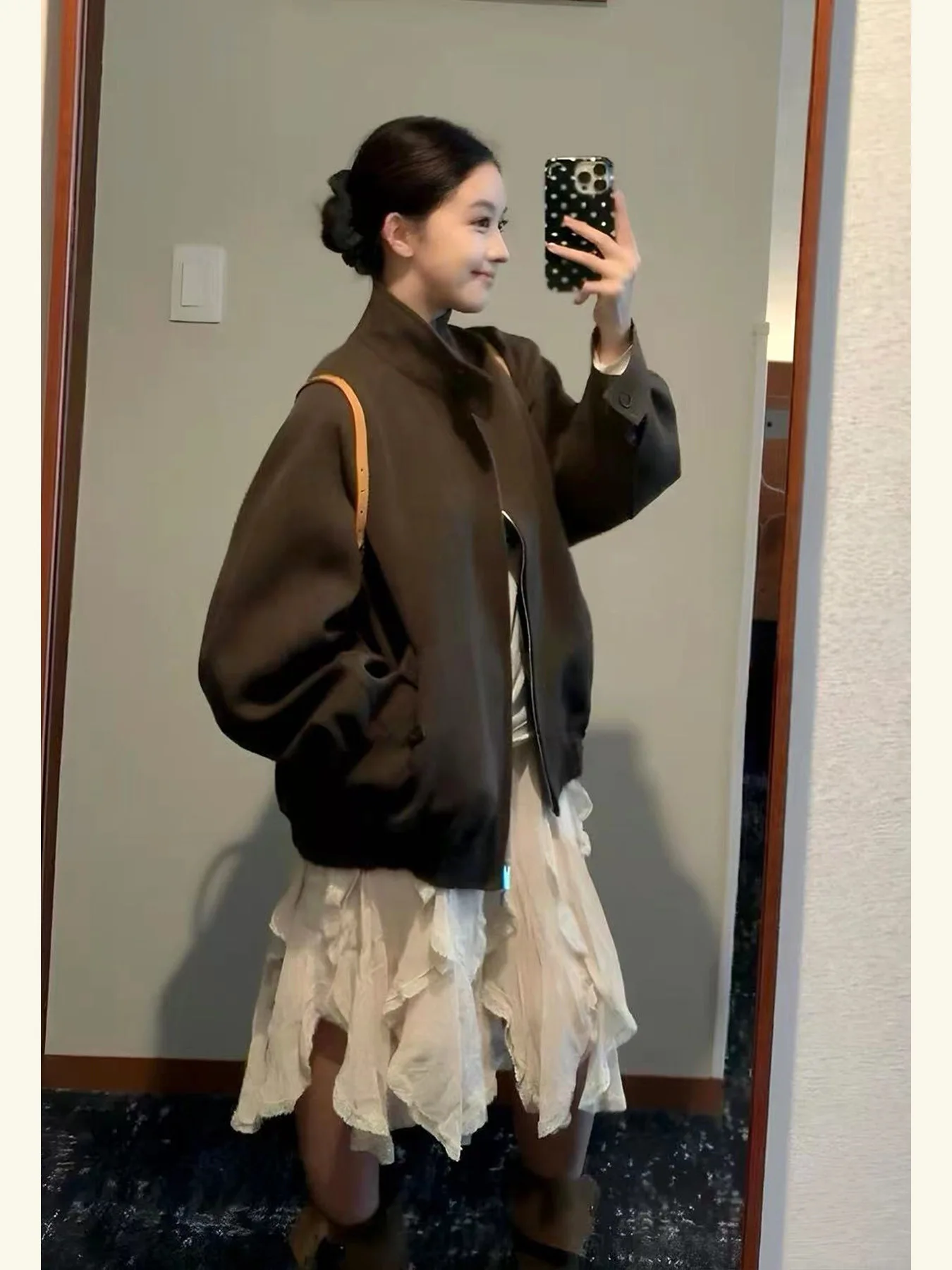 

Winter New 2025 Dongdaemun Will Sister Collar Brown een Cotton Jaet Coat Thiened Long Sve Korean Sle Loose Fit Wom...