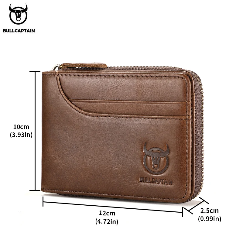 BULLCAPTAIN 정품 가죽 남성용 지퍼 지갑 RFID 차단 이중 지갑 ID 창 지퍼 동전 주머니가있는 신용 카드 홀더