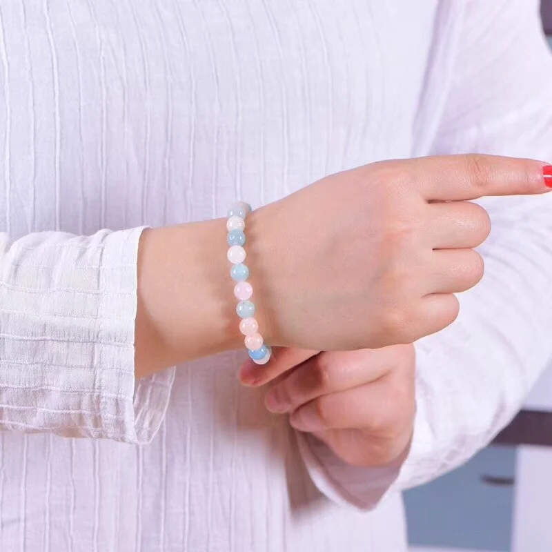 Natural Round Beads Morganite Bracelet 8mm Simple Single Circle Colorful Gemstone Bracelet  For Women
