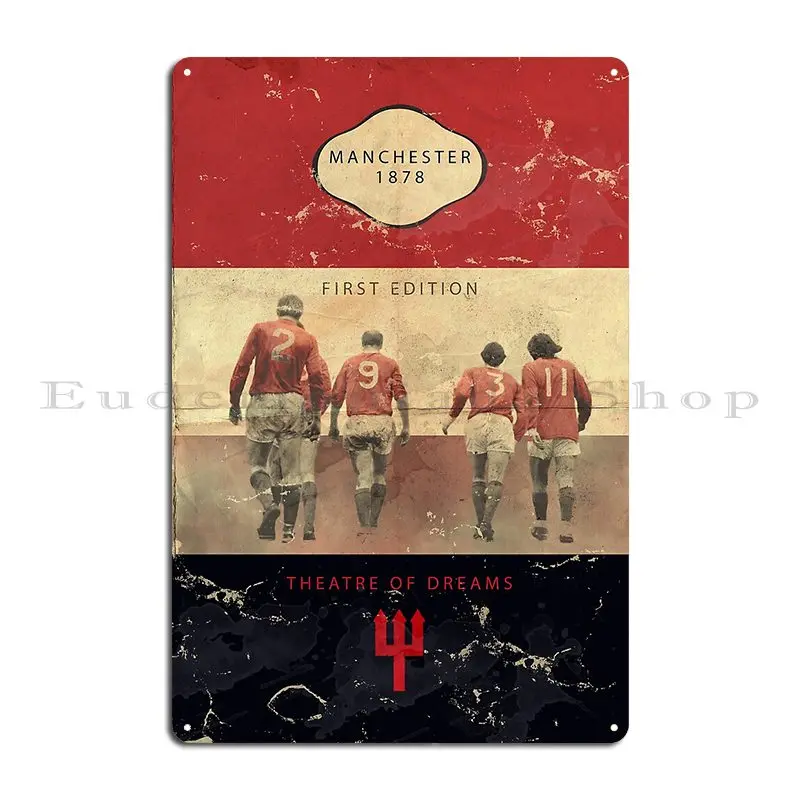 Vintage Manchester Football Book Cover Metal Sign Retro Club Cinema Print Create Tin Sign Poster