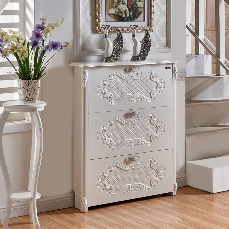 Simple modern tipping bucket white shoe cabinet household large-capacity door entrance foyer cabinet