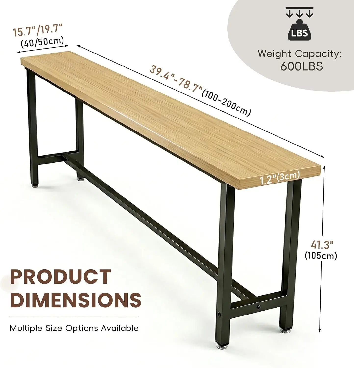 Bar Table Industrial Kitchen Dining Counter Height Table Rectangular High Top Pub Table with Sturdy Metal Legs for Small Space L