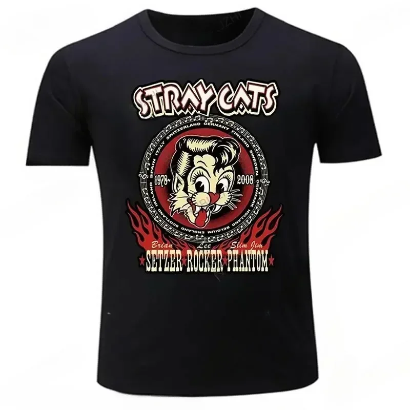 Funny Tops Tees Mens Tee-shirts Clothing Stray Cats Brian Setzer Lee Rocker Slim Jim Phantom Men Vintage  Aesthetic T-Shirt