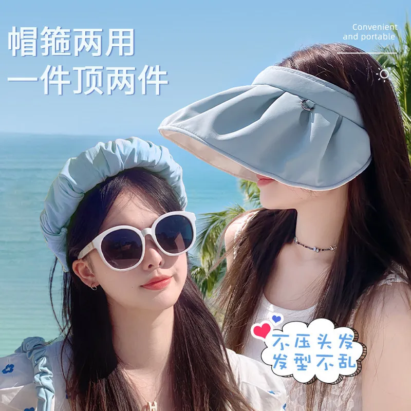 100 Percent Cotton Upf 50 Plus Uv Protection Women Summer Sun Hat 15cm Wide Brim Empty Top Shell Hat Dual Use As Headband Face