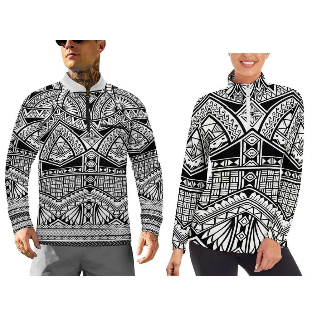 Long-Sleeved Sportswear Couple Outfits With Customizable Patterns Long-Sleeved Sportswear With Polynesian-Style Prints