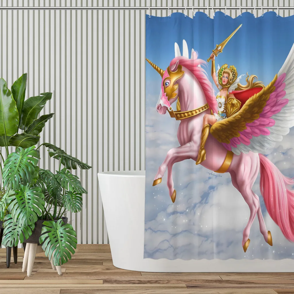 She-Ra and Swiftwind Soaring In The Clouds Shower Curtains Unicorn Waterproof Fabric Bathroom Decor with Hooks Home Accessories