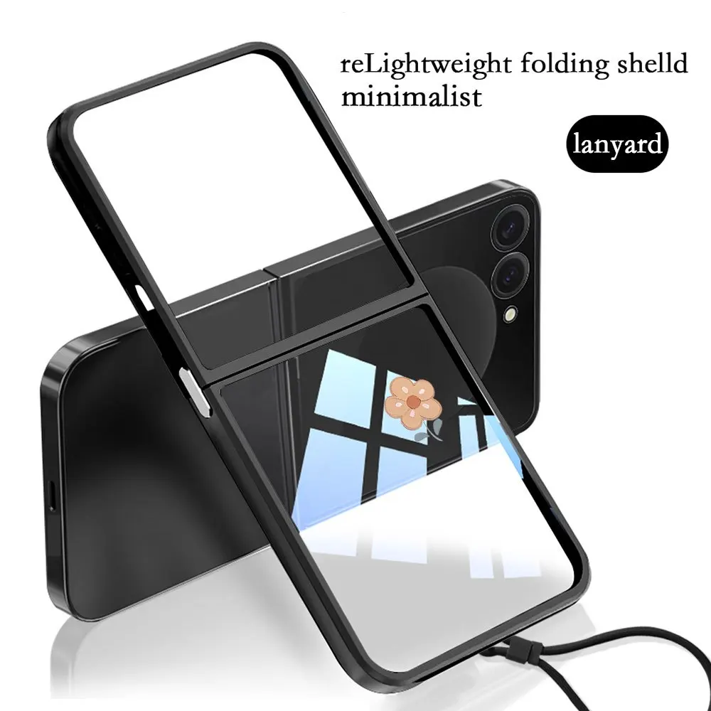 Minimally designed small flower couple style suitable for Samsung Z Flip 7/Z Flip 6/Z Flip 5 with lanyard folding phone case