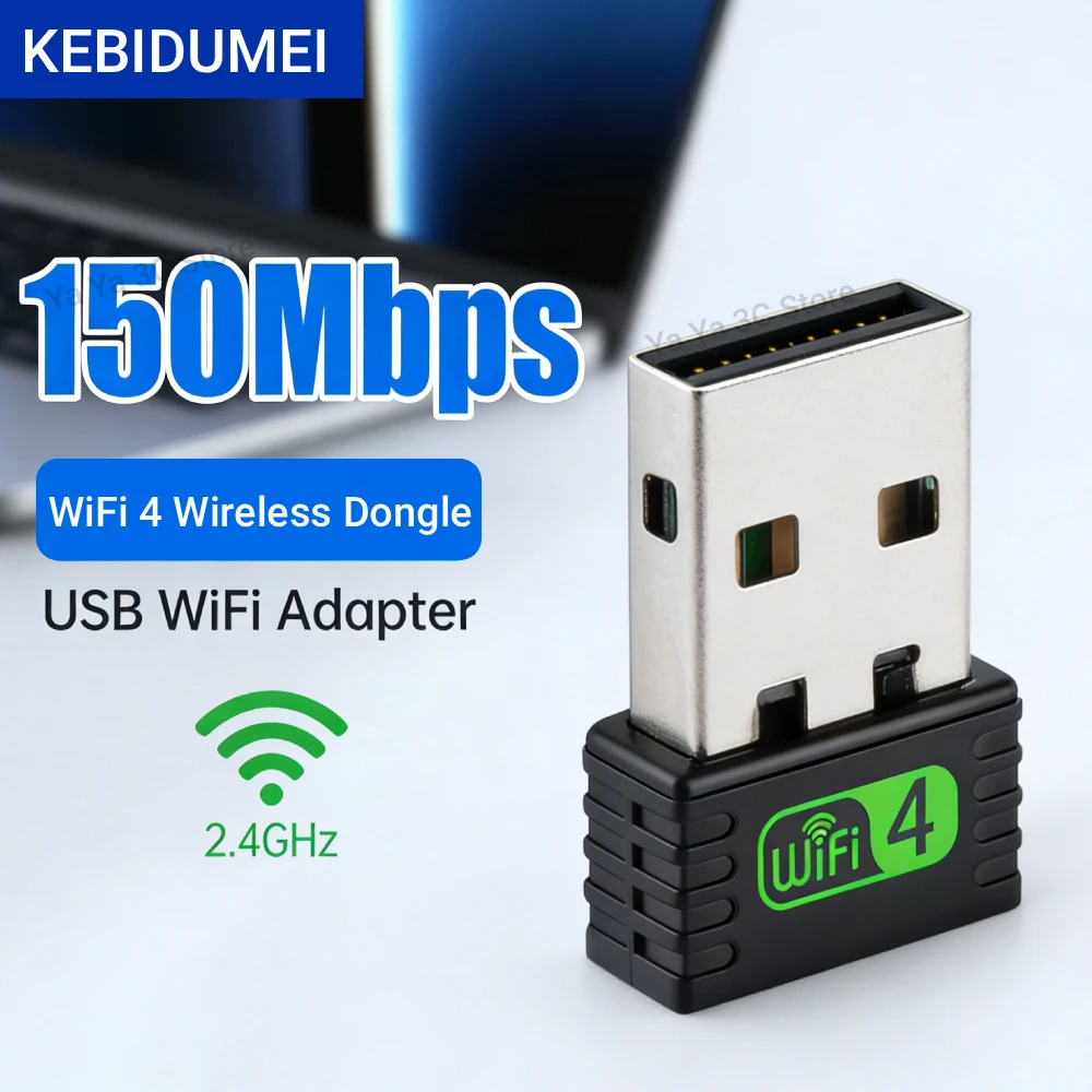 

KEBIDUMEI USB-адаптер Wi-Fi 150 Мбит/с, 2,4 ГГц, интернет-карта, адаптер беспроводной сетевой карты, Wi-Fi-донгл для настольных ПК, ноутбуков, Windows