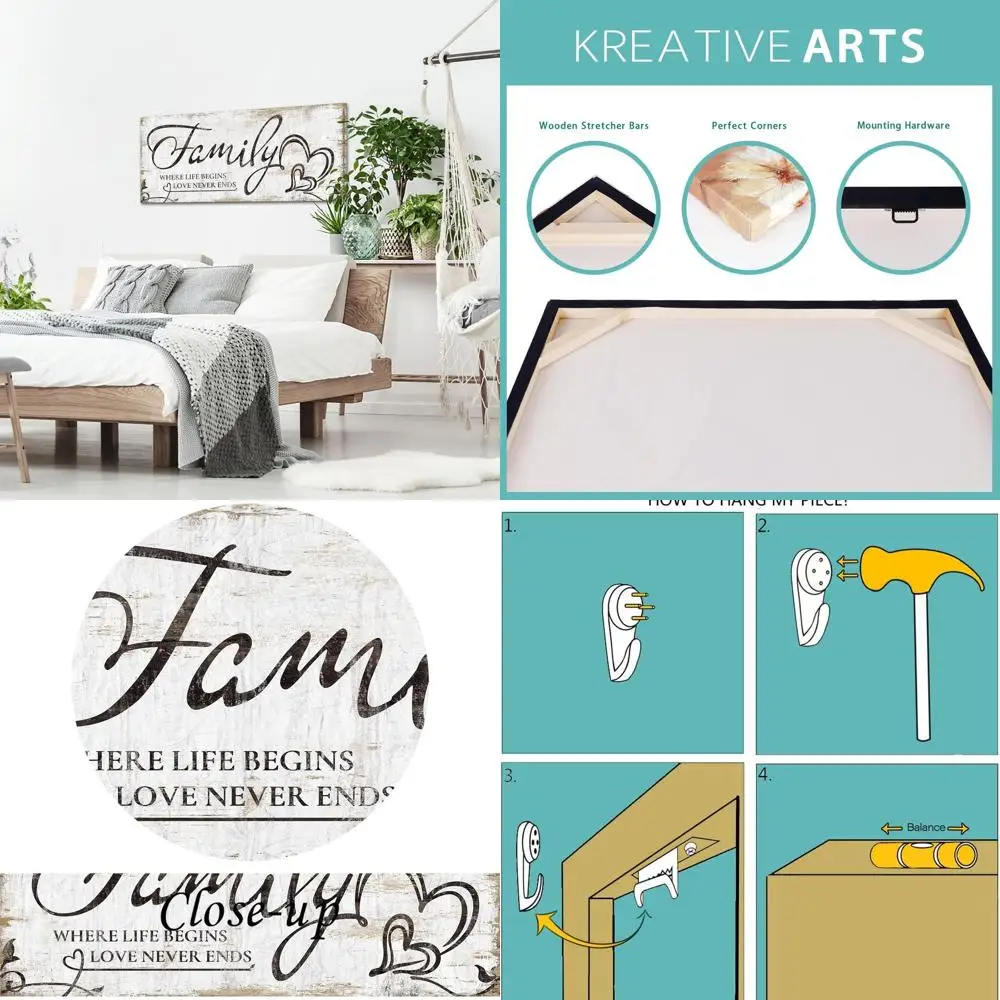 

Family Love & Life Canvas Wall Decor - Rustic Quotes for Home 20x48