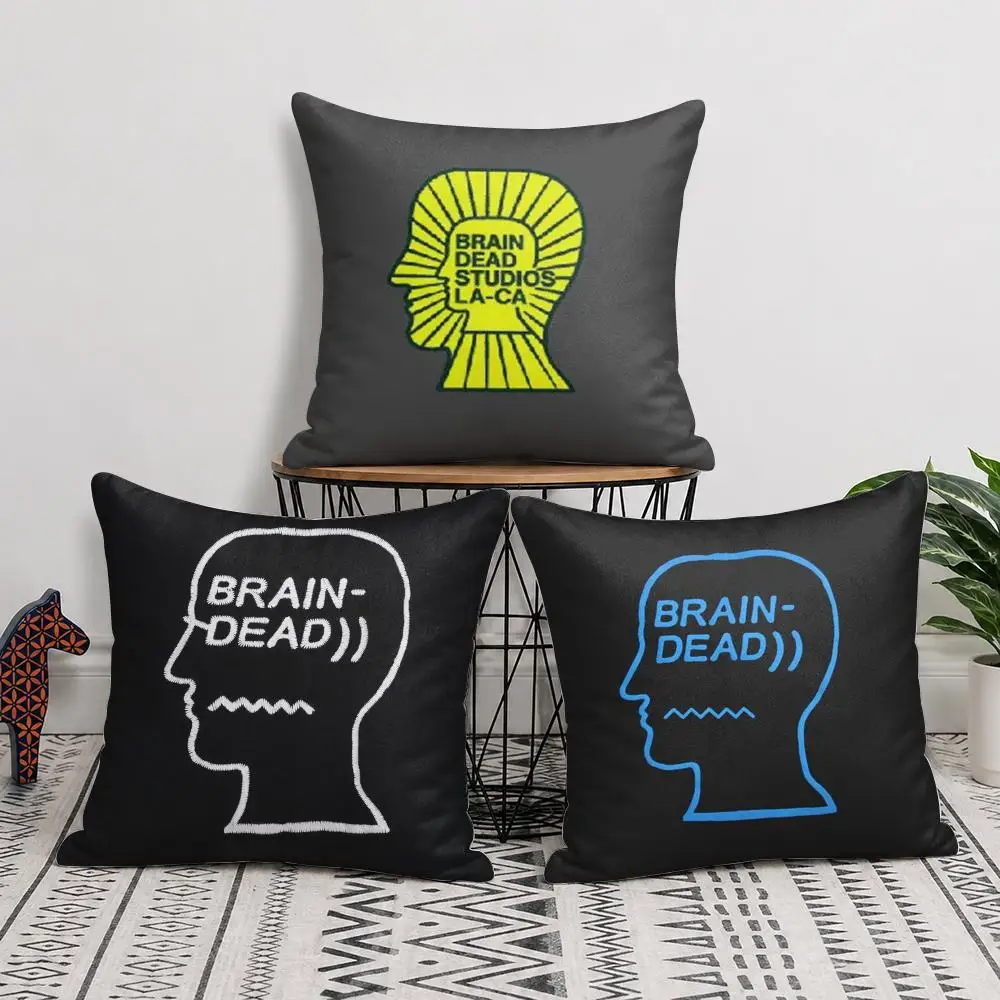 B-Brain Dead Cushion Cover Natural Linen Organic Fabric Double-Sided Printing Sofa Home Decor Gift Pillow Cover