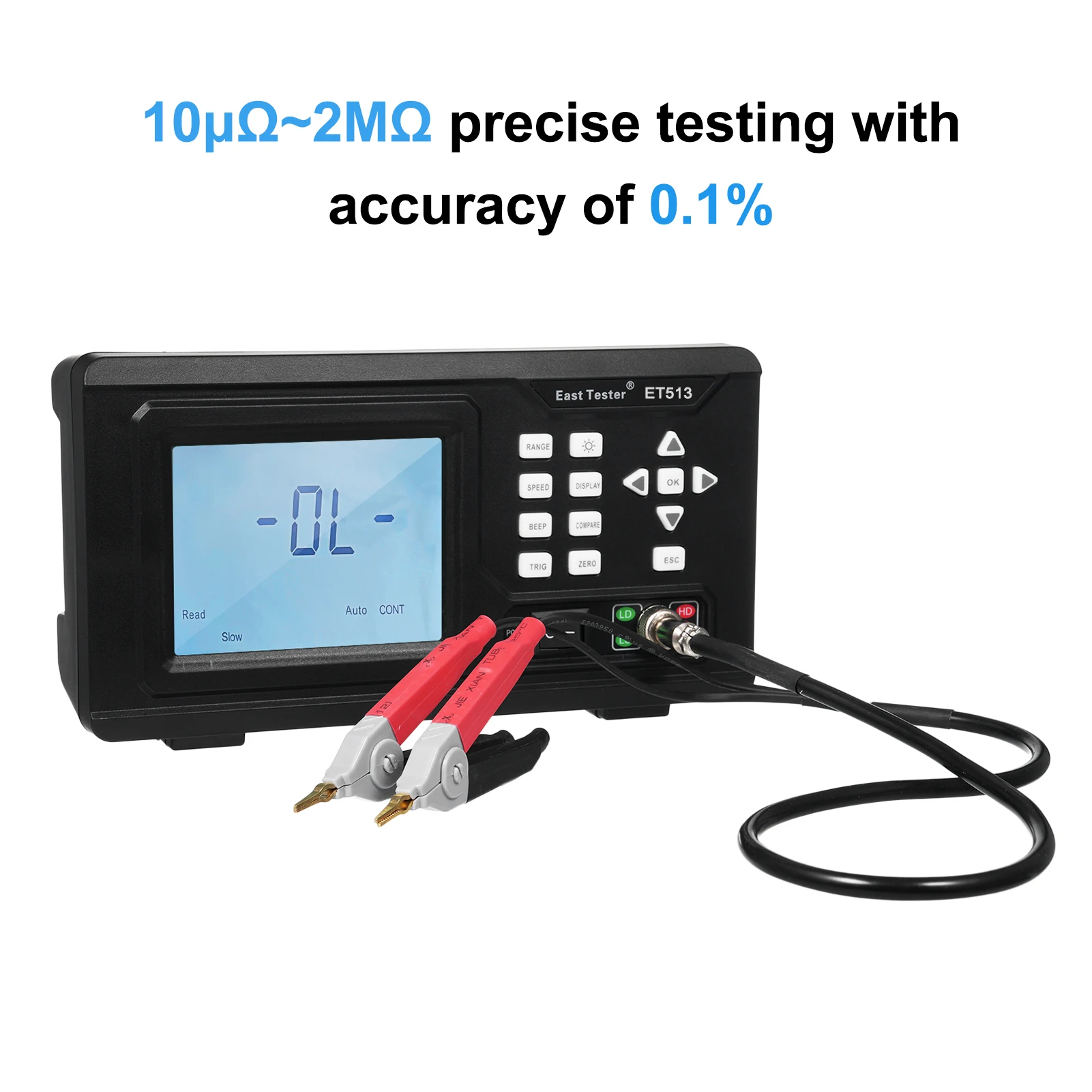 East Tester ET513 DC Low Resistance Tester Portable Milliohm Meter Micro Resistance Tester for 10μΩ~2MΩ Resistance Measurement