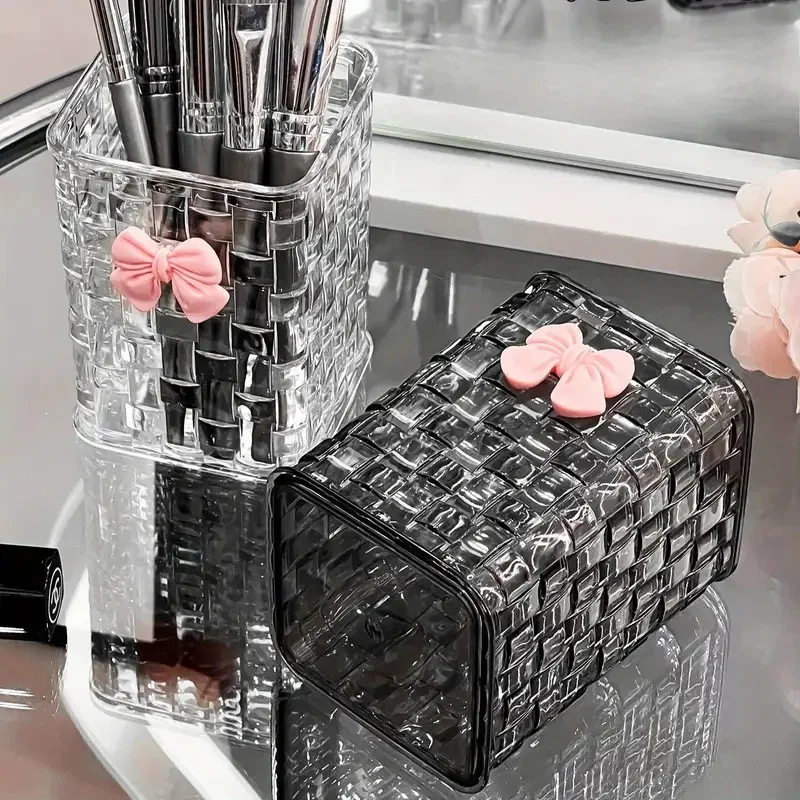 Caja de almacenamiento de pinceles de maquillaje acrílico transparente, organizador de cosméticos de escritorio, almacenamiento de lápiz labial, soporte de exhibición de esmalte de uñas, estuche de joyería
