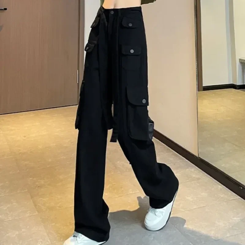 High Waist Y2k Streetwear Pants for Women Straight Leg Woman Trousers Clothing Vintage Trends 2025 Aesthetic Elastic All Medium