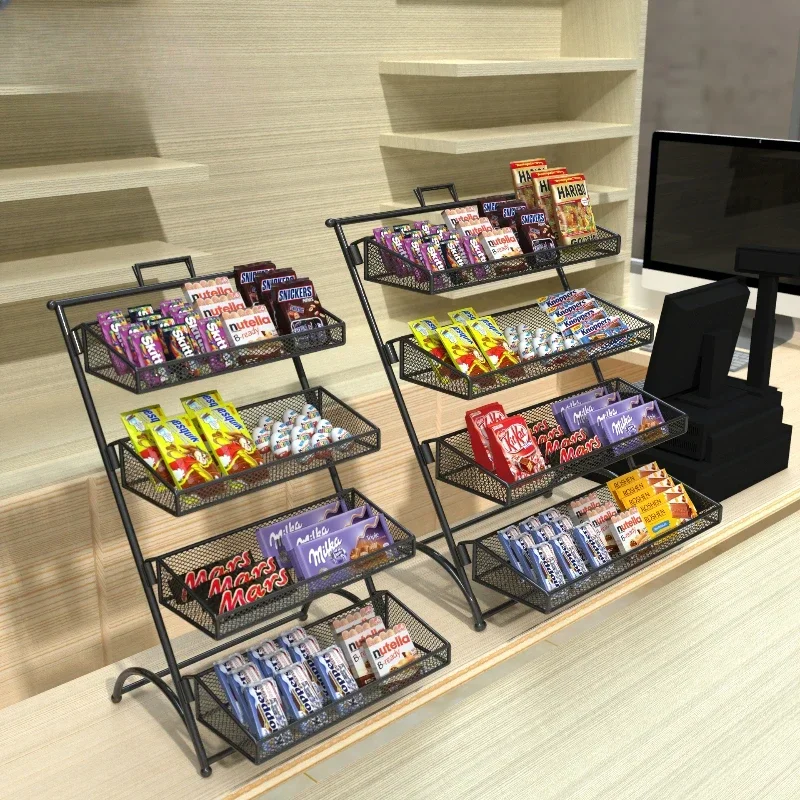 Supermarket checkout page Desktop small shelves Convenient display racks Snack racks