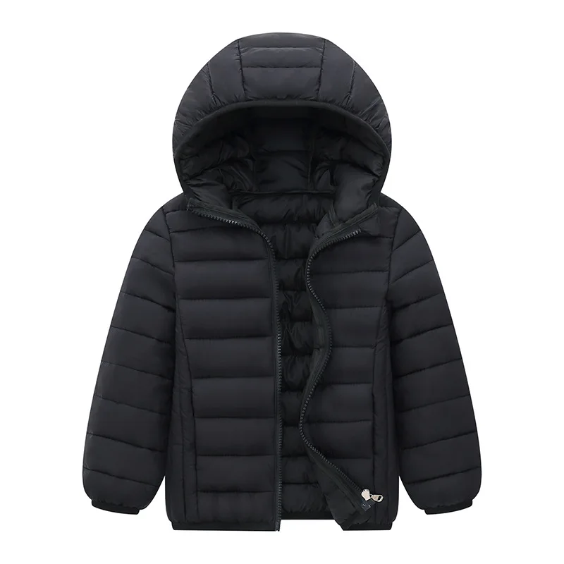 2024 Autumn Winter Children Light Thin Down Cotton Jacket Baby Boys Girls Hooded Coat Kids Solid Color Down & Parkas