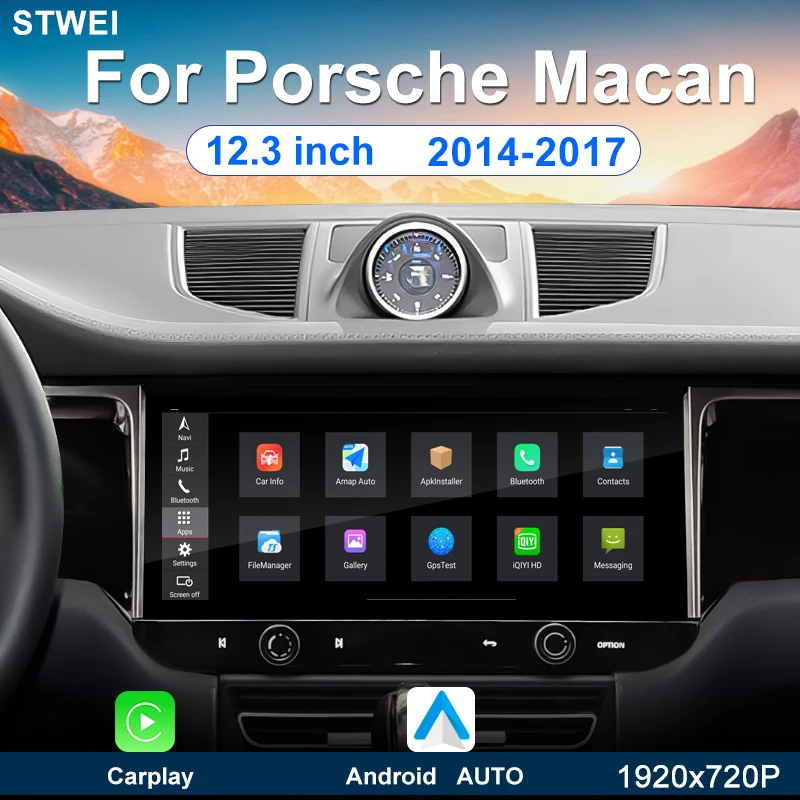 Android14 For Porsche Macan 2014-2017 12.3-inch Car Radio Multimedia Player 4G WiFi Apple Wireless Stereo GPS Navigation