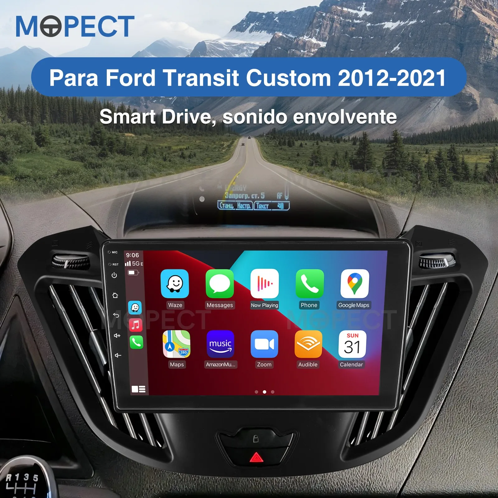 MPOETC 4+64GB Für Ford Transit Custom 2012-2021 Android 15 CarPlay 9-Zoll-Autoradio GPS-Navigation Head Unit FM/AM Radio+DAB&DVR&Kamera – Detail 2
