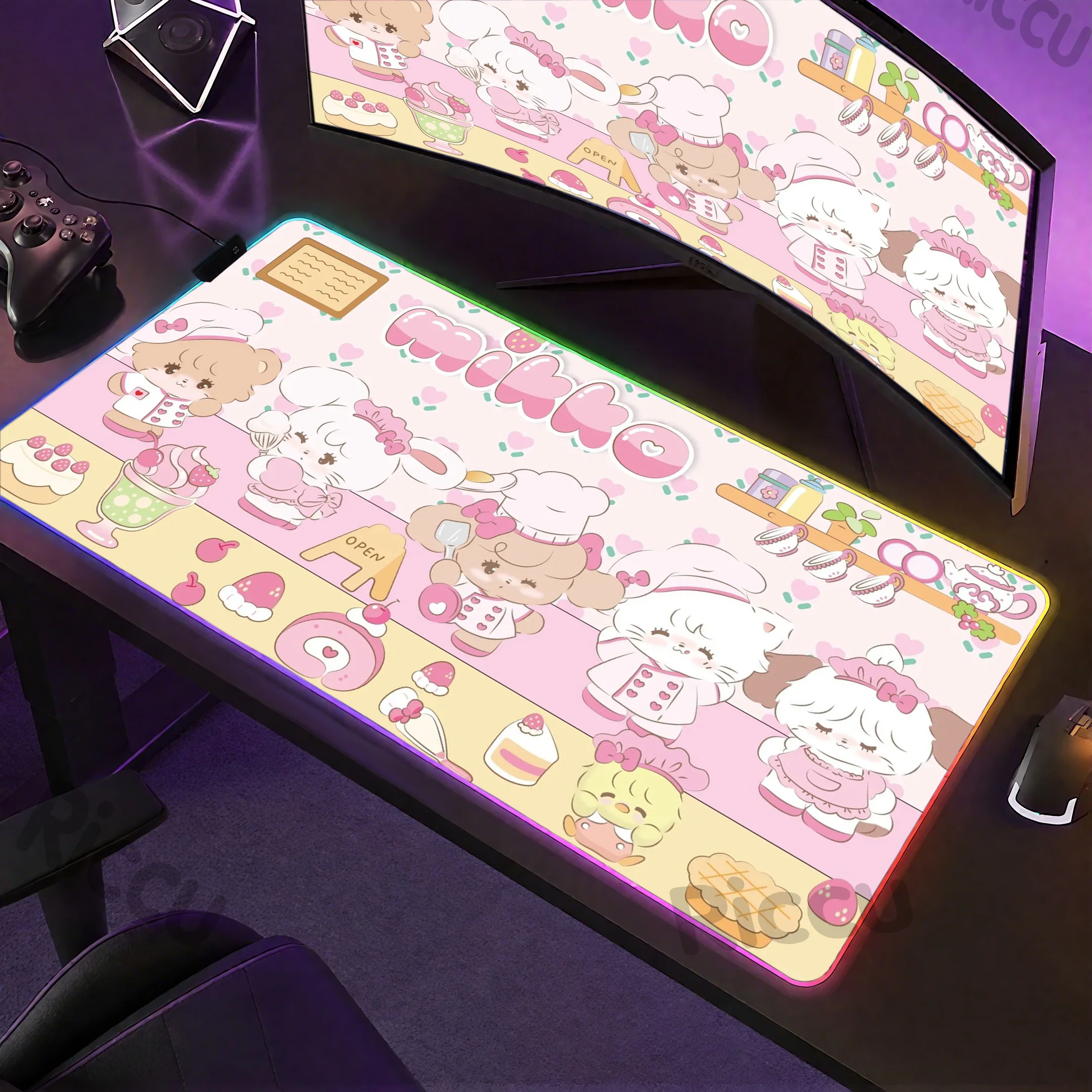 

Периферийные устройства для ПК RGB kawaii Mikko Коврик для мыши с рисунком Настольный коврик с ковриком Игровые аксессуары Prime cute Gaming LED XXL Коврик для клавиатуры