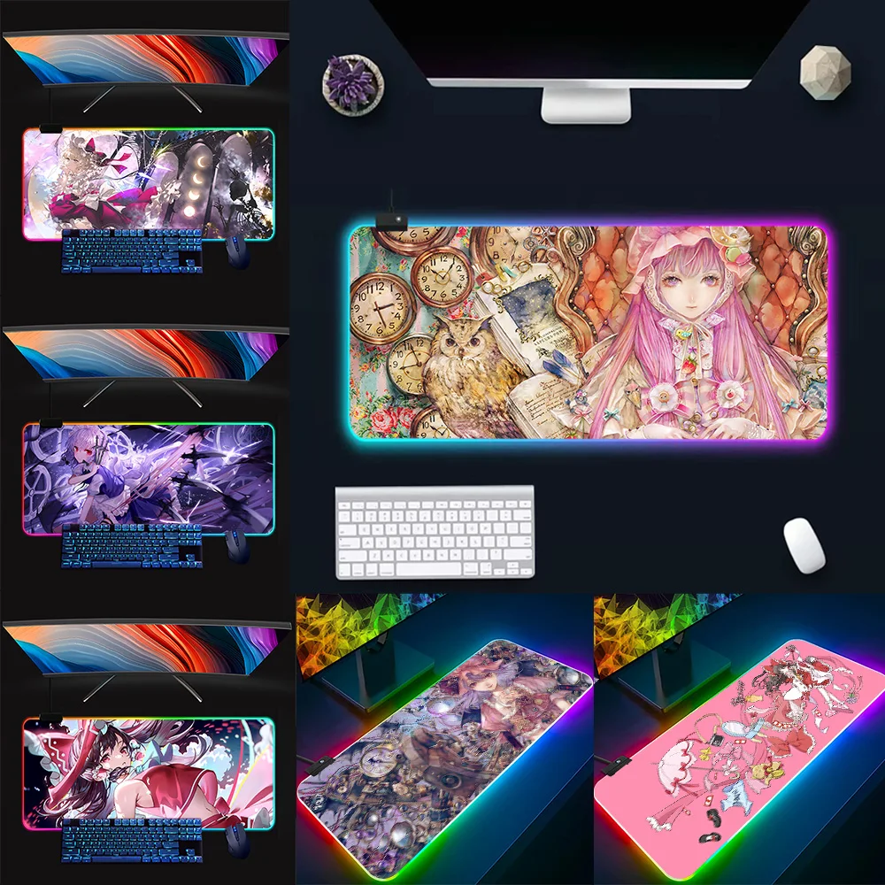 Touhou Project RGB Pc Gamer Keyboard Mouse Pad Mousepad LED Glowing Mouse Mats Rubber Gaming Computer Mausepad