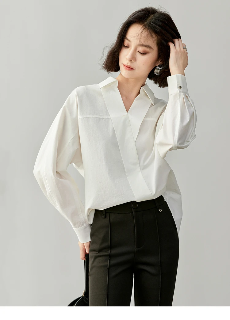 SENTUBILA Office Lady Shirts & Blouses Women 2024 Autumn Fall Loose Fit Cotton Lyocell Blend Long Sleeve Tops Woman 143C55791