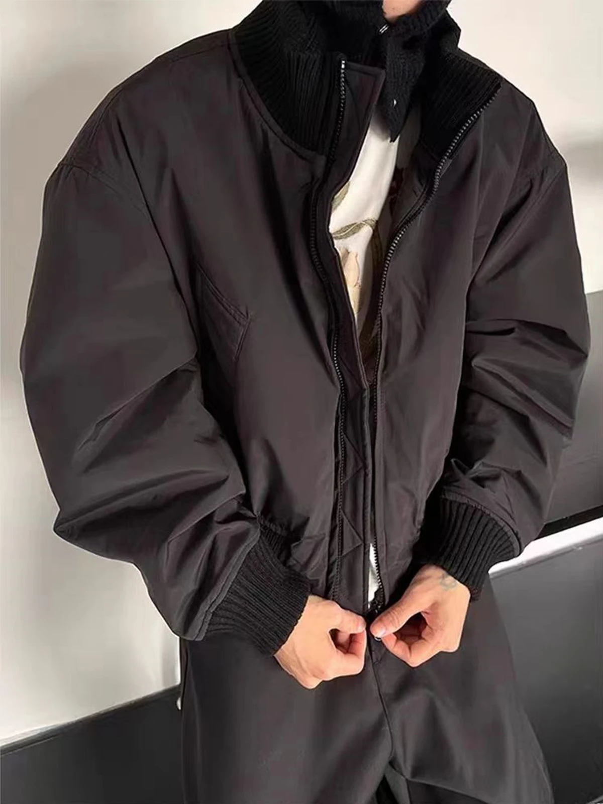 

Мужская зимняя теплая куртка-бомбер из утолщенного хлопка с воротником-стойкой, повседневная, на молнии, молодежный стиль