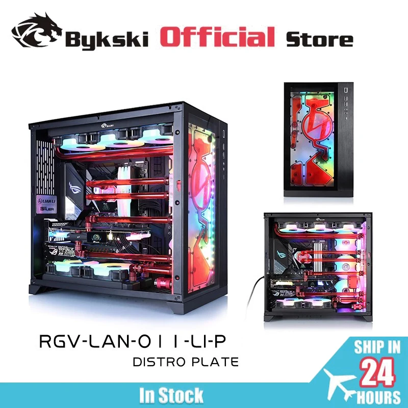 Bykski Distro Plate For Lian Li PC-O11 Dynamic - Front Panel - PMMA w/ Pump + w/ 5v Addressable RGB，RGV-LAN-O11-LI-P