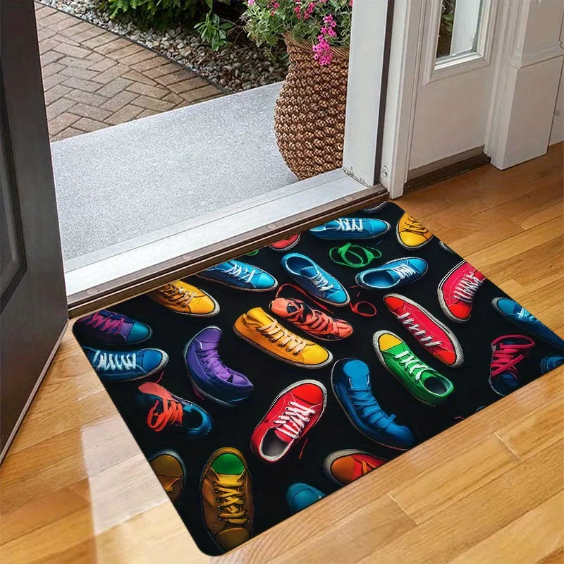 Colorful Sneaker Doormat Fun Shoe Pattern Non Slip Entry Rug For Entryway Hallway And Casual Home Decor