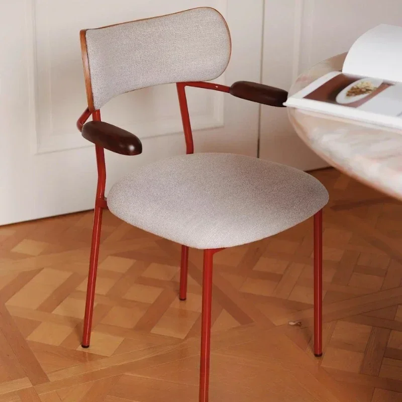 Red modern retro 2025 new solid wood dining chair modern simple home dining chair soft bag chair coffee chair