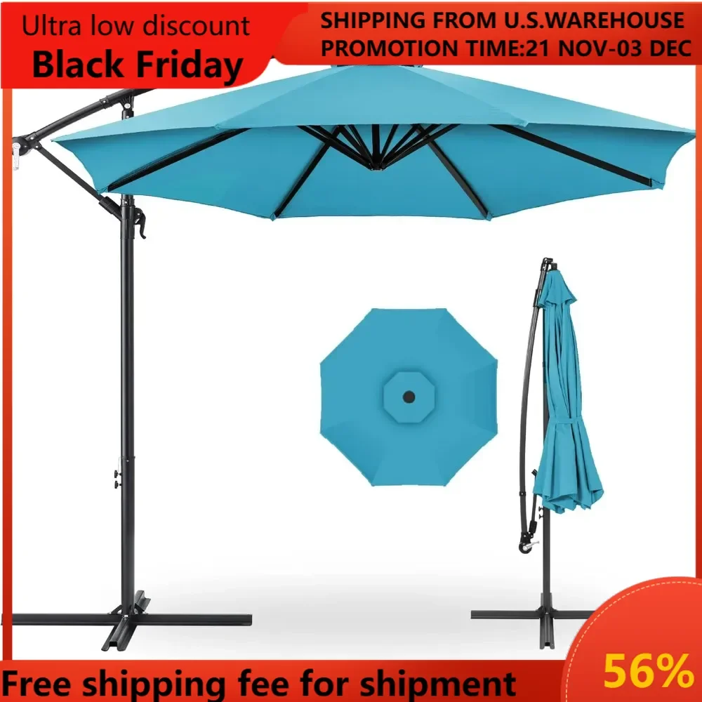 Best Choice Products 10ft Offset Hanging Market Patio Umbrella w/Easy Tilt Adjustment, Polyester Shade, 8 Ribs for Backyard, Poo