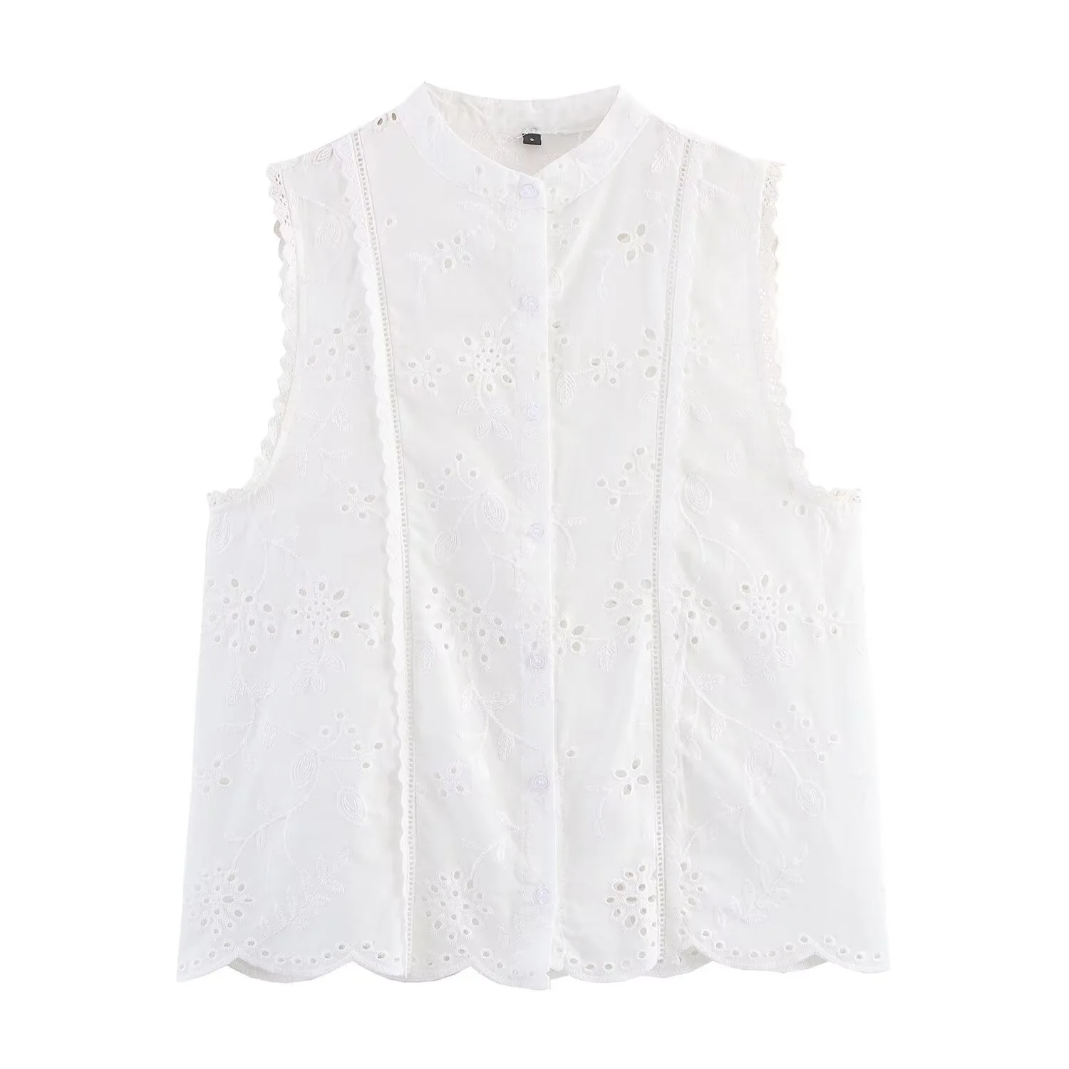 Withered New 2026 European And American Style Sweet And Spicy Style Loose Round Neck Hollow Embroidery Sleeveless Shirt Vest