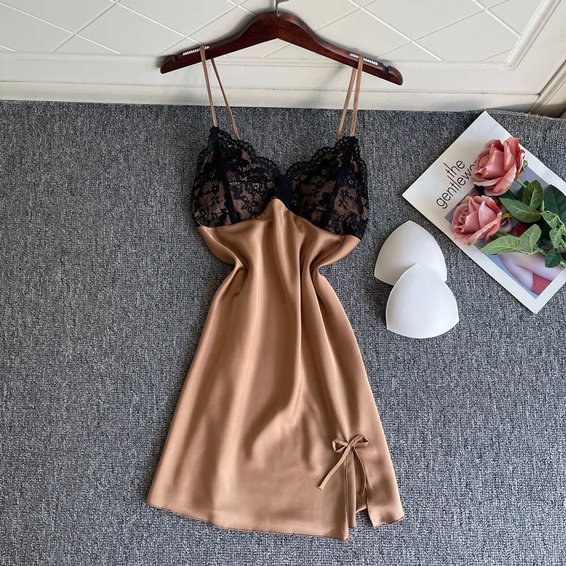 

Sexy Lace Applique Nightgown Summer Women Mimi Nightdress Sleepwear Rayon Bathrobe Home Dress Lounge Wear Clothing