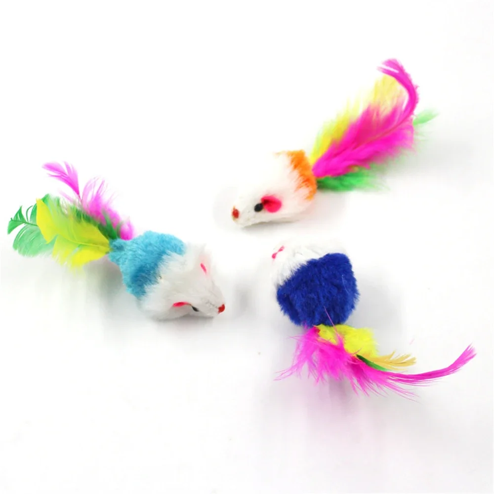 Cat Toy Mouse Mixed Loaded Feather Rainbow Ball Toys for Cats Funny Playing Toy Kitten Colorful Plush Rat Toy Supplies