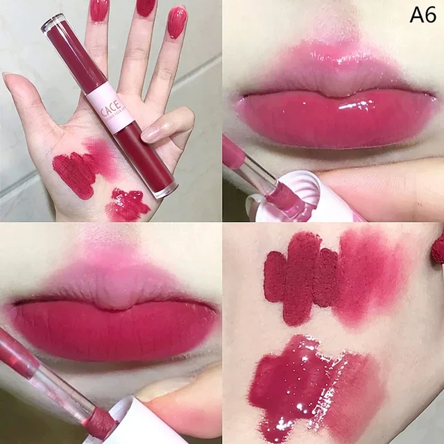 Double Head Lip Gloss Matte Velvet Sexy Red Tint Liquid Lipstick Waterproof Lipgloss Lasting Lip Glaze Korean Makeup Cosmetics