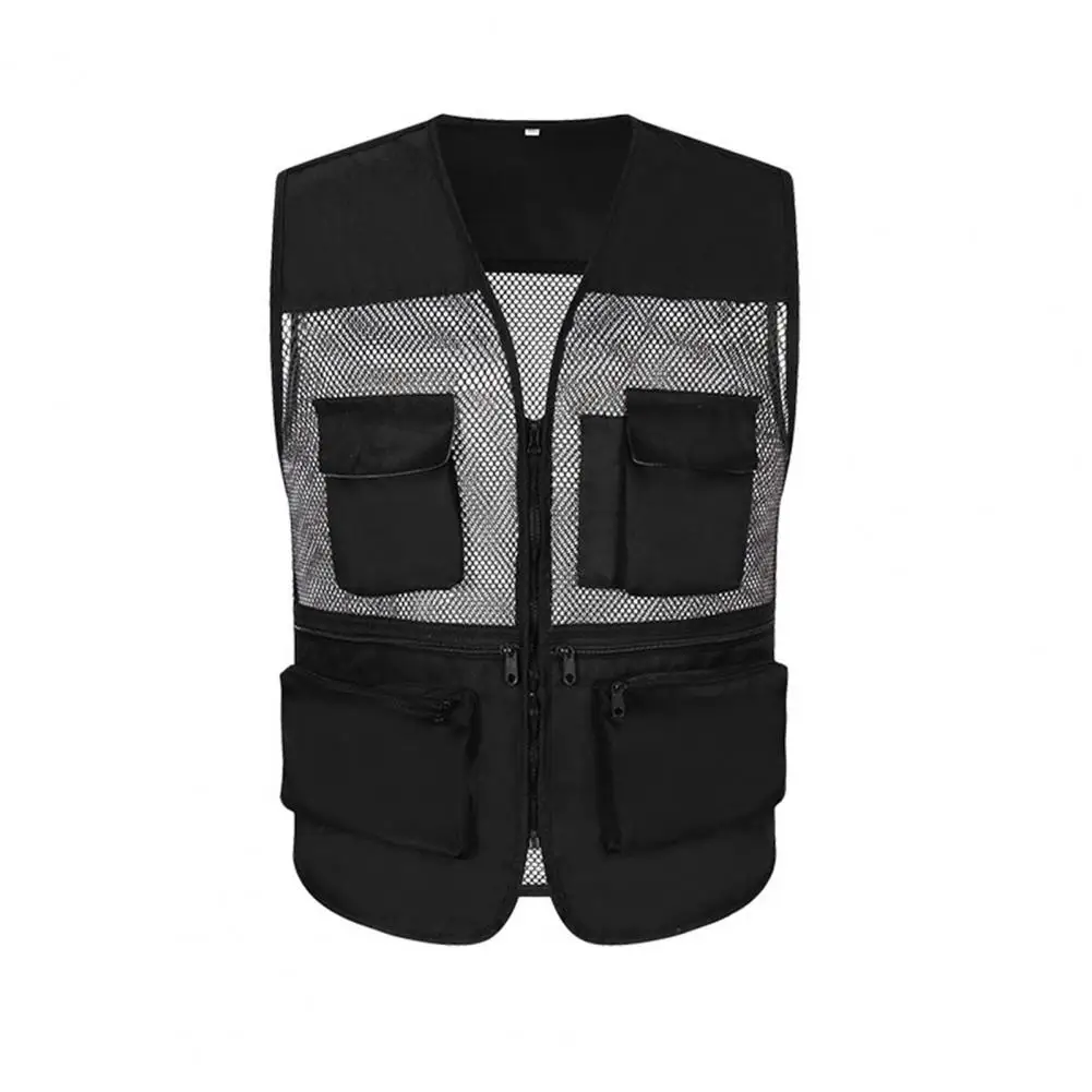 

Sports Vest Men's Multi-pocket Sleeveless Cargo Vest for Work Photography Breathable Mesh Zipper Placket Waistcoat with Hip Hop