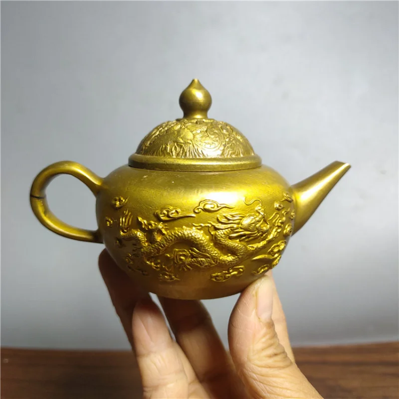 Antique Antique Old Crafts Dragon and Phoenix Opera Beads Copper Pot Kettle Wine Pot Decoration Home Decoration Wholesale