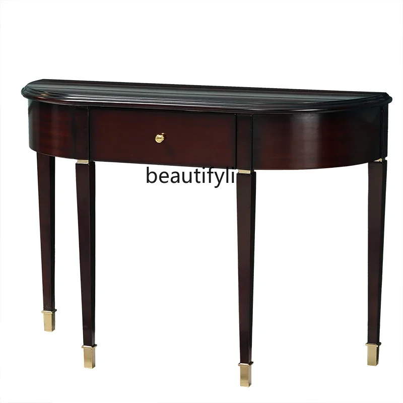 

ss8350 American porch cabinet light luxury post-modern simple semi-round solid wood porch table black walnut decorative cabinet