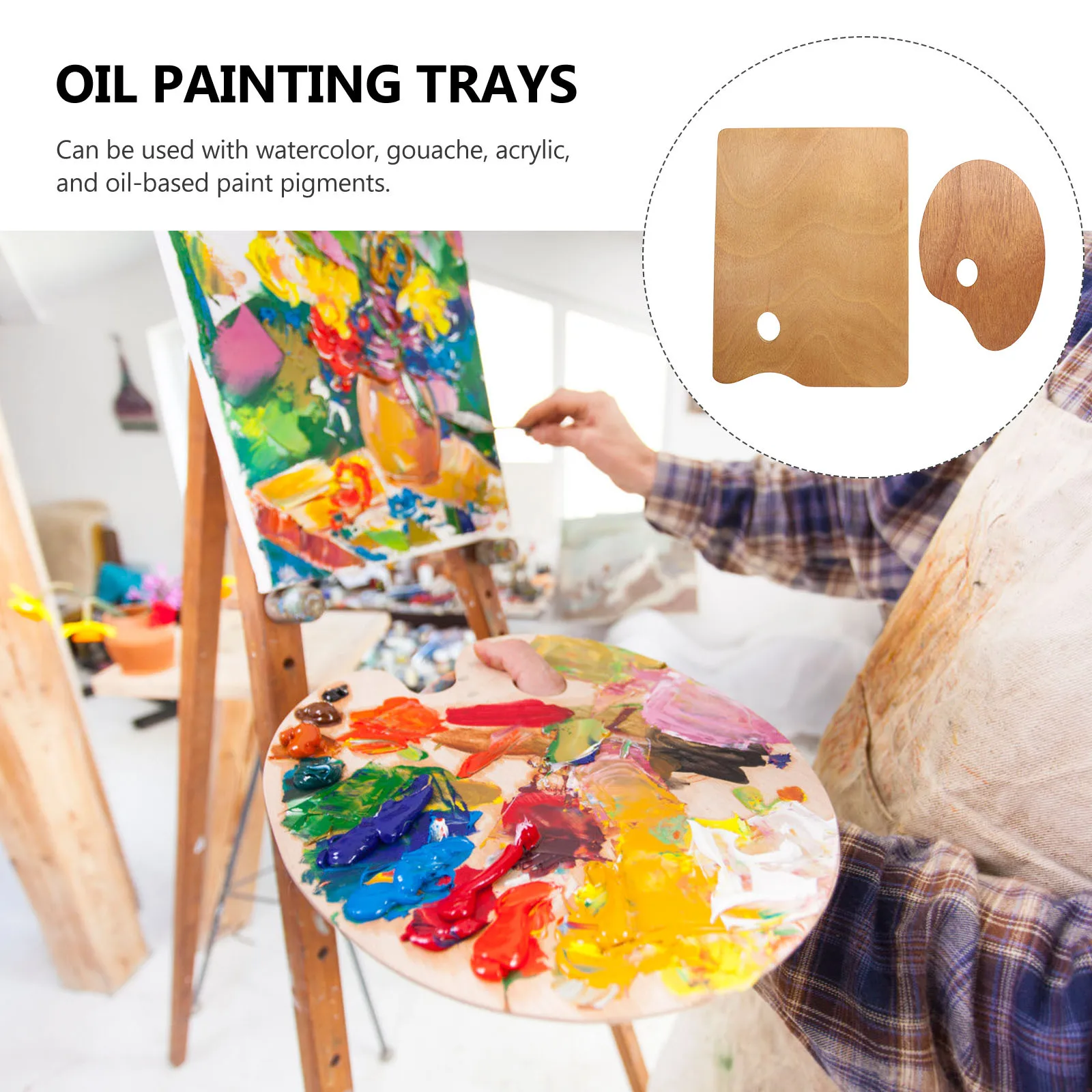 

2pcs Wooden Color Mixing Tray Lightweight Sturdy Painting Board For Watercolor Acrylic Oil Paints Artists Kids Gift Painting