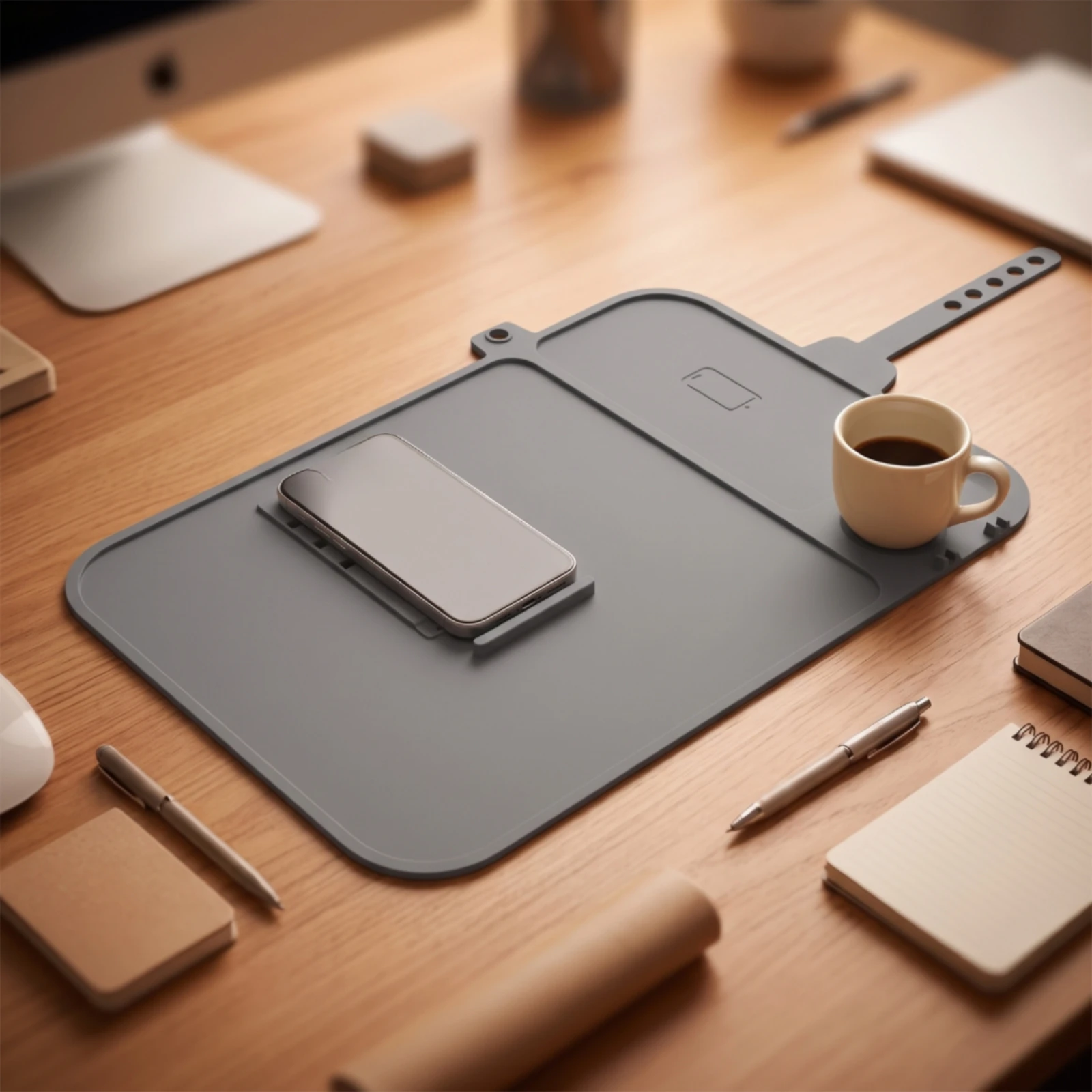 Tray Mat with Phone Stand Easy-Wipe Silicone Tray Mat Molded for Travelers, Airplane, Train