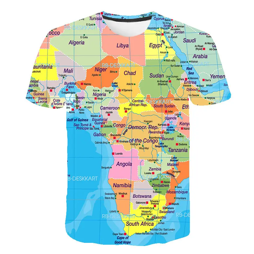 Summer 3D Print World Maps Kids T Shirt Fashion Casual Cartoons Crew Neck T-shirt Boys Girls Harajuku Children's Clothing