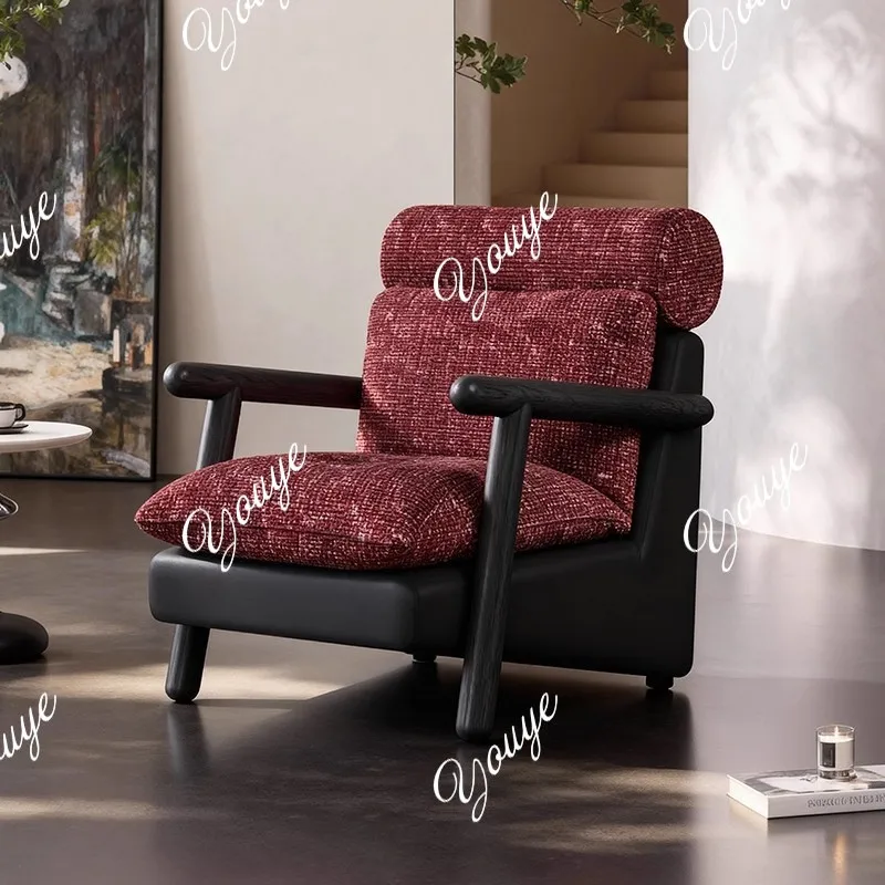 

J Retro French Positive Red Colorful Granular Fabric Leisure Sofa Chair Villa Hall Bedroom Office Area Sofa Chair