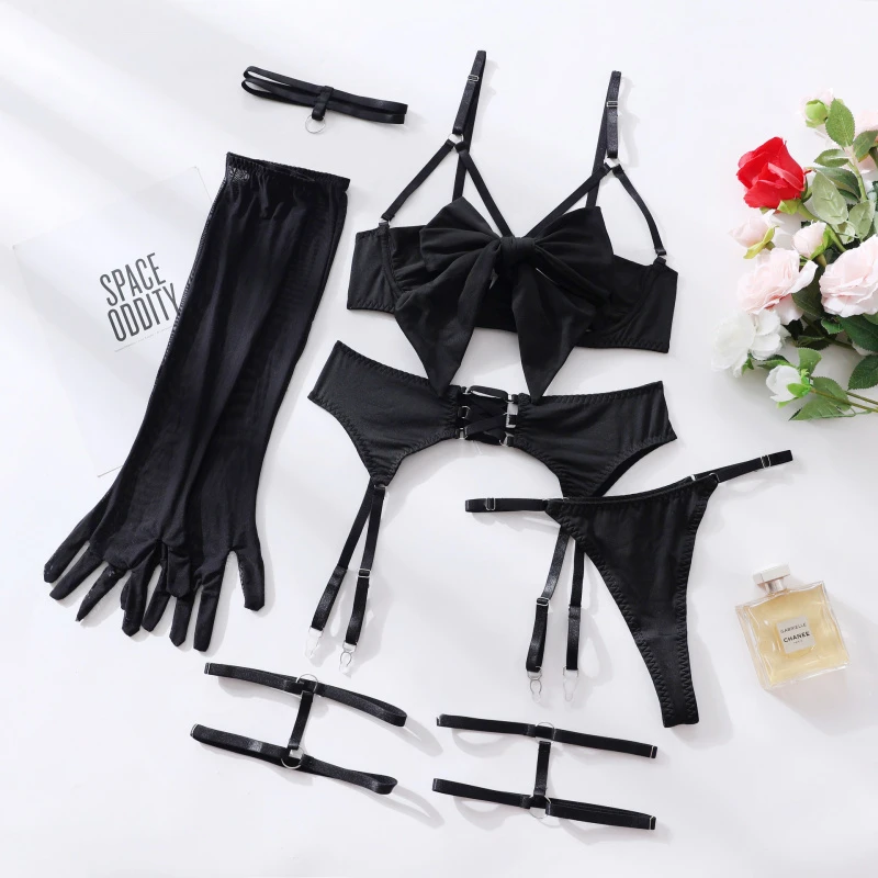 

Bikini Sexy Lingerie Bowknot Garter Belt Uniform Temptation Set In Stock