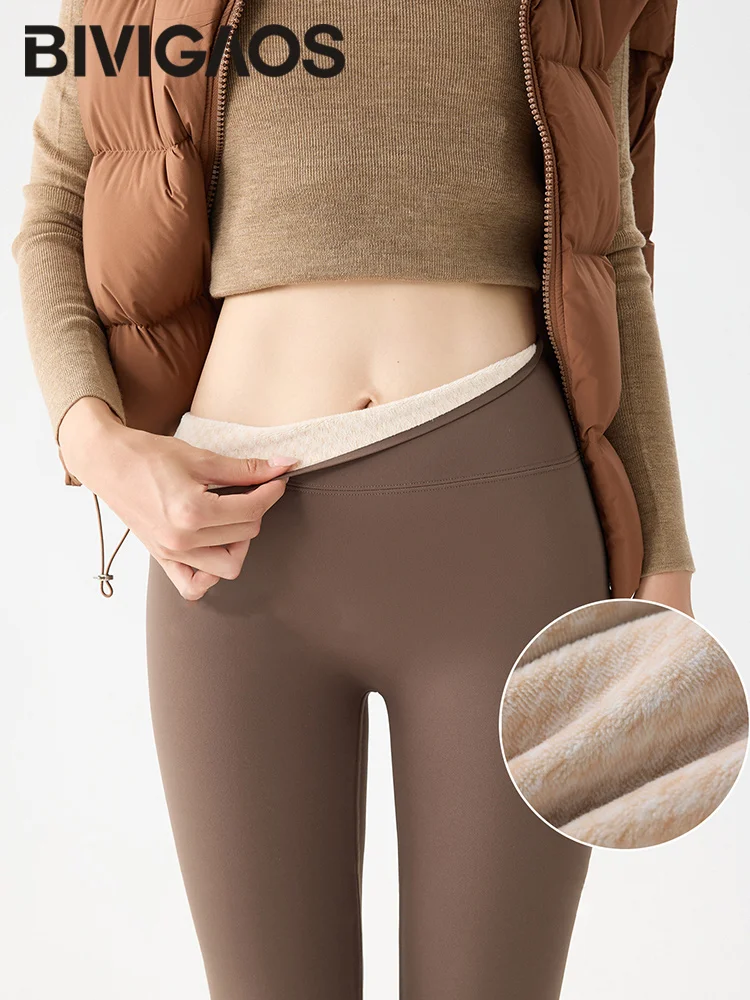 BIVIGAOS 2025 New Autumn Winter Snowflake Velvet Sharkskin Leggings Women Tight Thickened Fleece Warm Casual leggings