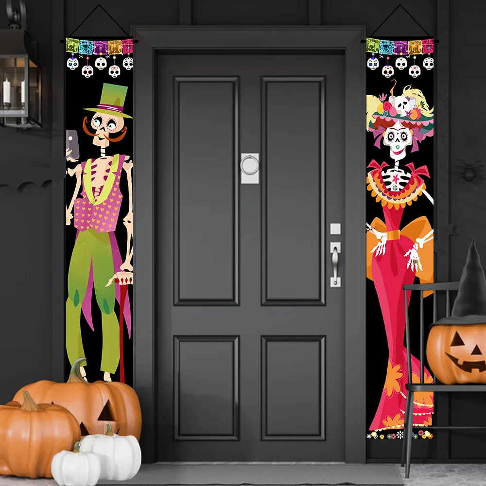 Mexican Day Of The Dead Party Porch Sign Halloween Hanging Door Curtain Banner Picado Papel Mexican Fiesta Sign Party Decoration