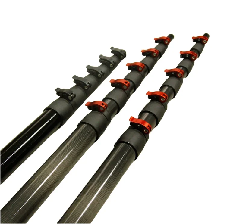 Roll wrapped 18m 20m carbon fiber adjustable telescopic tubing retractable extension pole clamp