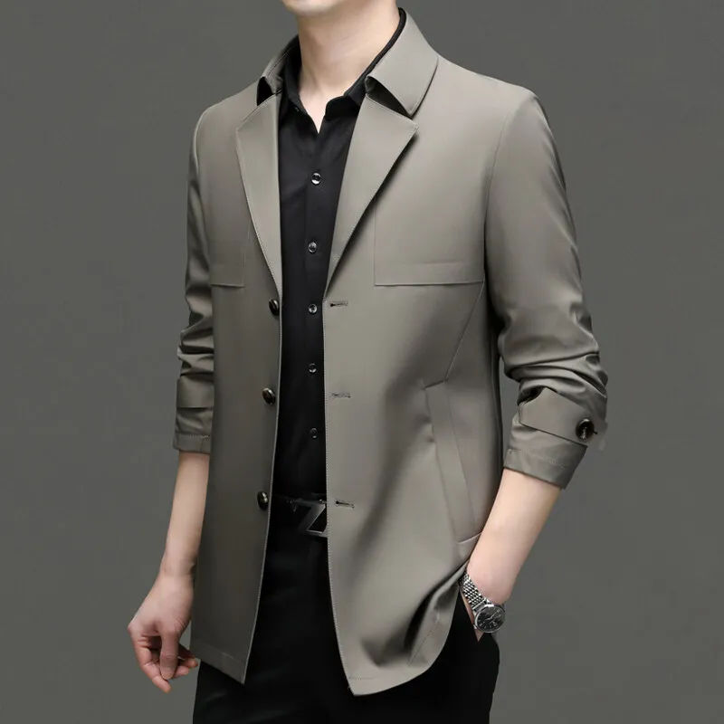 2025 Spring and Autumn New Men's Business Leisure Windbreaker Coat British Style Suit Collar Medium length Coat