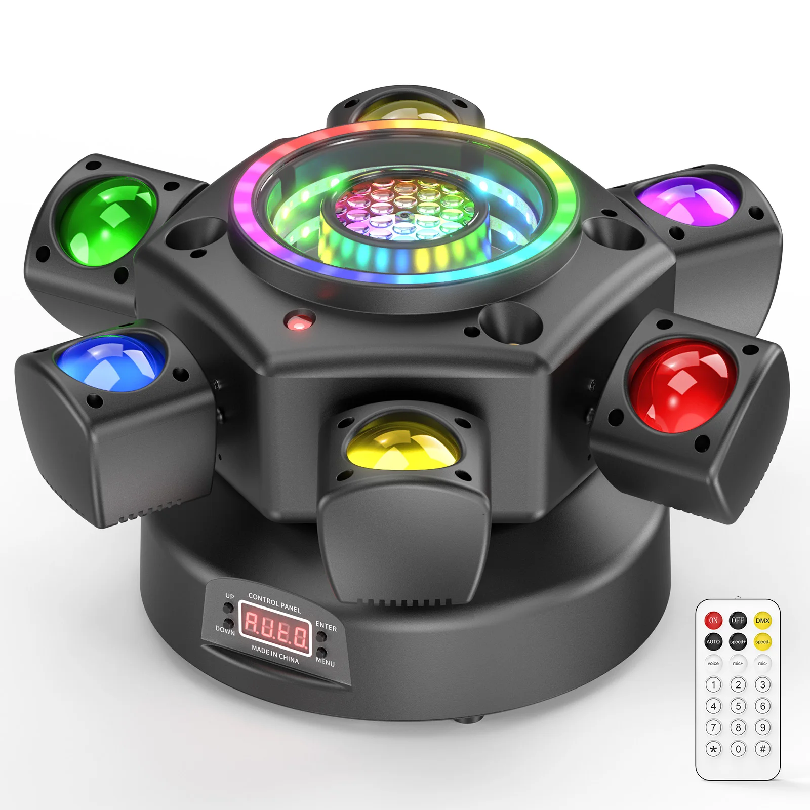 Projecteurs à tête mobile Yiflamefly 150W à 6 bras, lumières LED RGBW pour DJ, DMX512, lumières de fête pour mariage, discothèque, bar, KTV