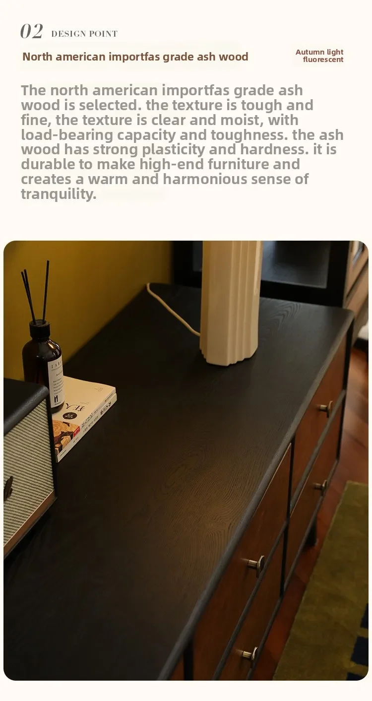 خزانة تلفزيون من الخشب الصلب باللون الأسود غير اللامع من خشب الكرز، خزانة عرض مزدوجة الألوان، خزانة بسيطة #5