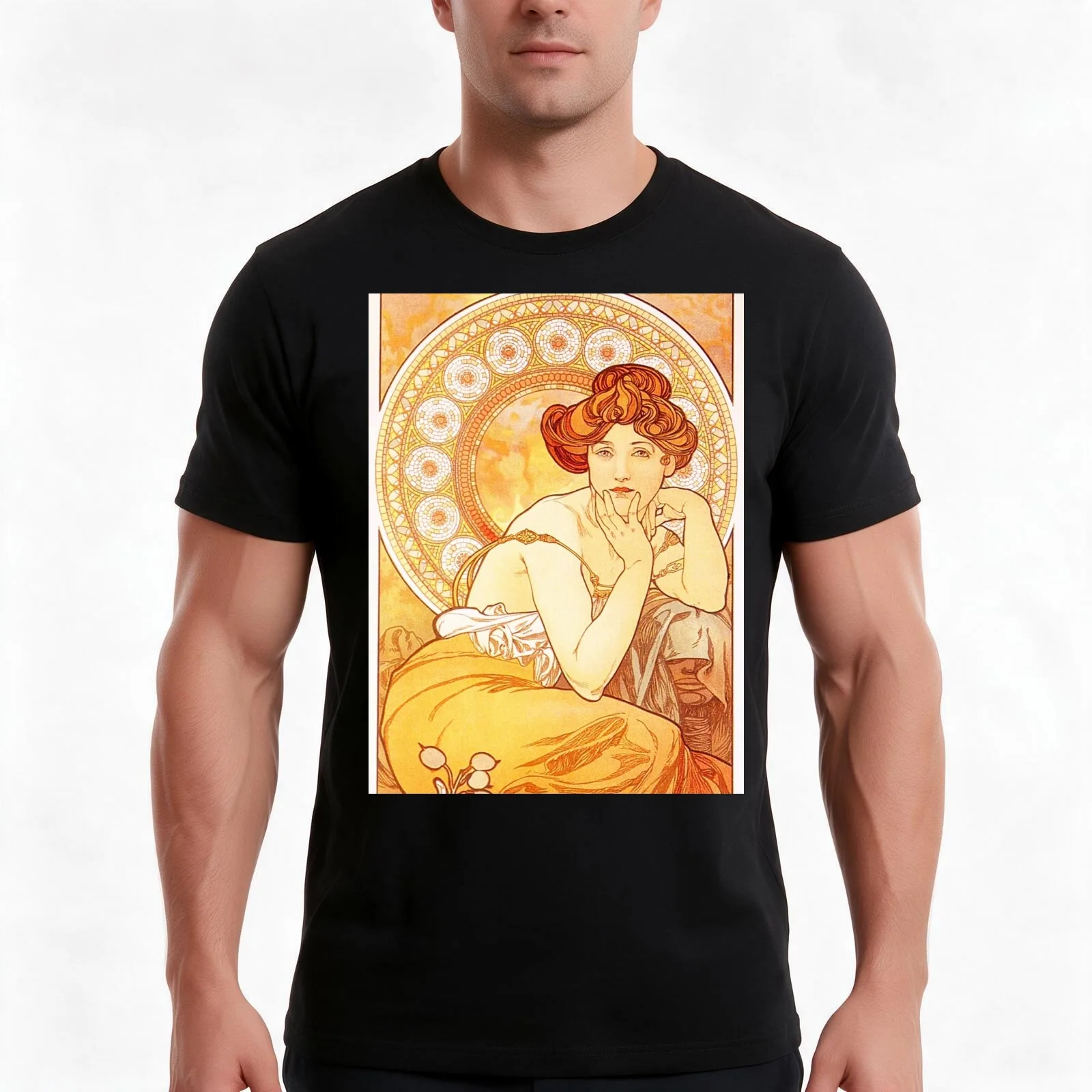 Vintage Alphonse Mucha - Topaz -c1900 Art Nouveau T-Shirt, Summer Casual Cotton Tee, Oversized Streetwear Tops, Unisex Men Women